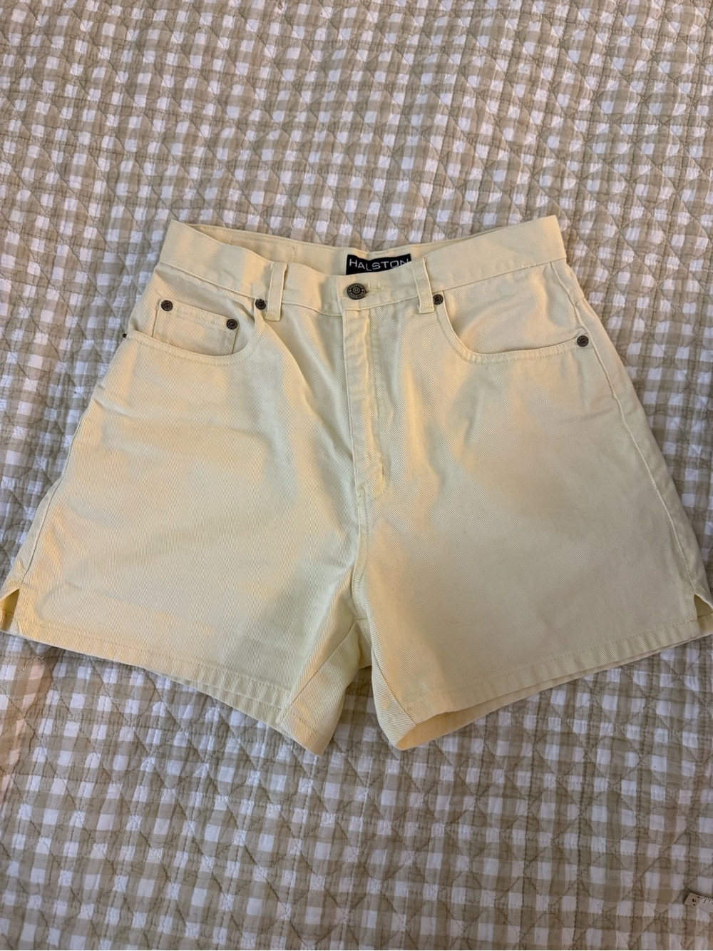 Vintage Halston Heritage Pale Yellow High-Rise Cotton Shorts